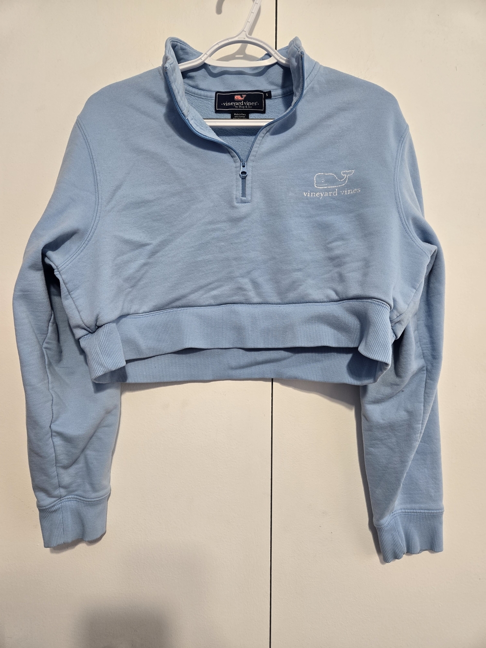 Vineyard Vines Cropped 1/4 Zip Sweatshirt Blue Whale Logo Small
